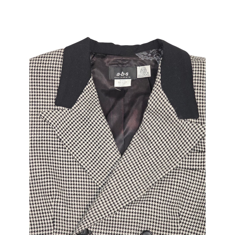 90s Vintage Statement Blazer Houndstooth Cropped Wool Goth‎ Black White Made USA - Picture 8 of 8